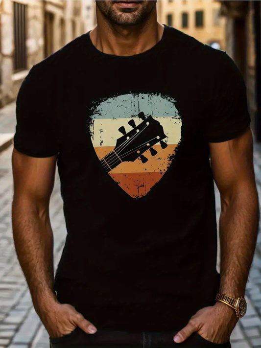 Guitar Printed Round Neck Men's T-Shirt