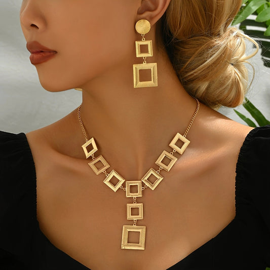 Lxalry 14K Gold Geometric Jewelry Set- Elegant Gold-Plated Geometric Jewelry Set