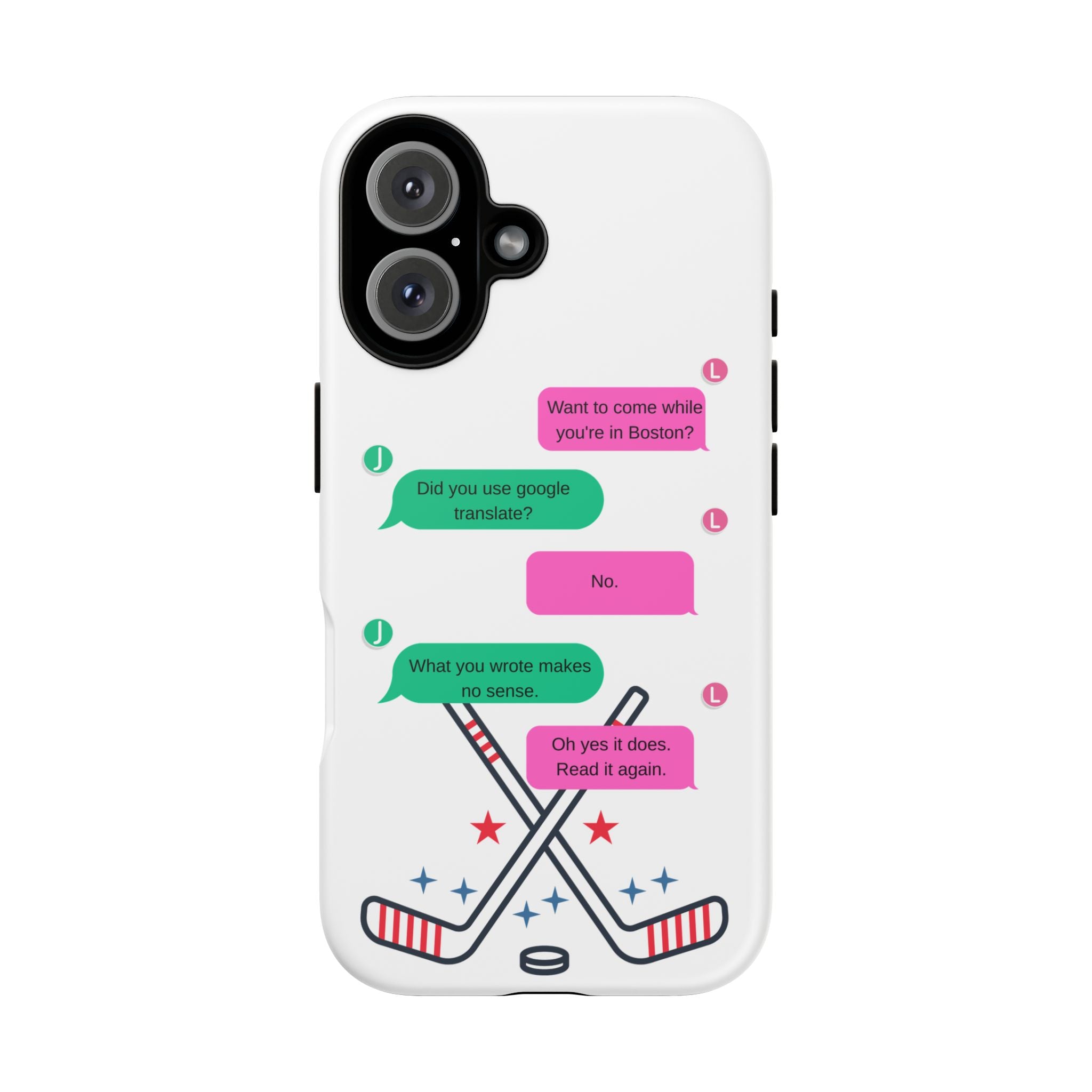 Heated Rivalry Inspired Hockey Text Message iPhone Case Tough Protective Romance Design