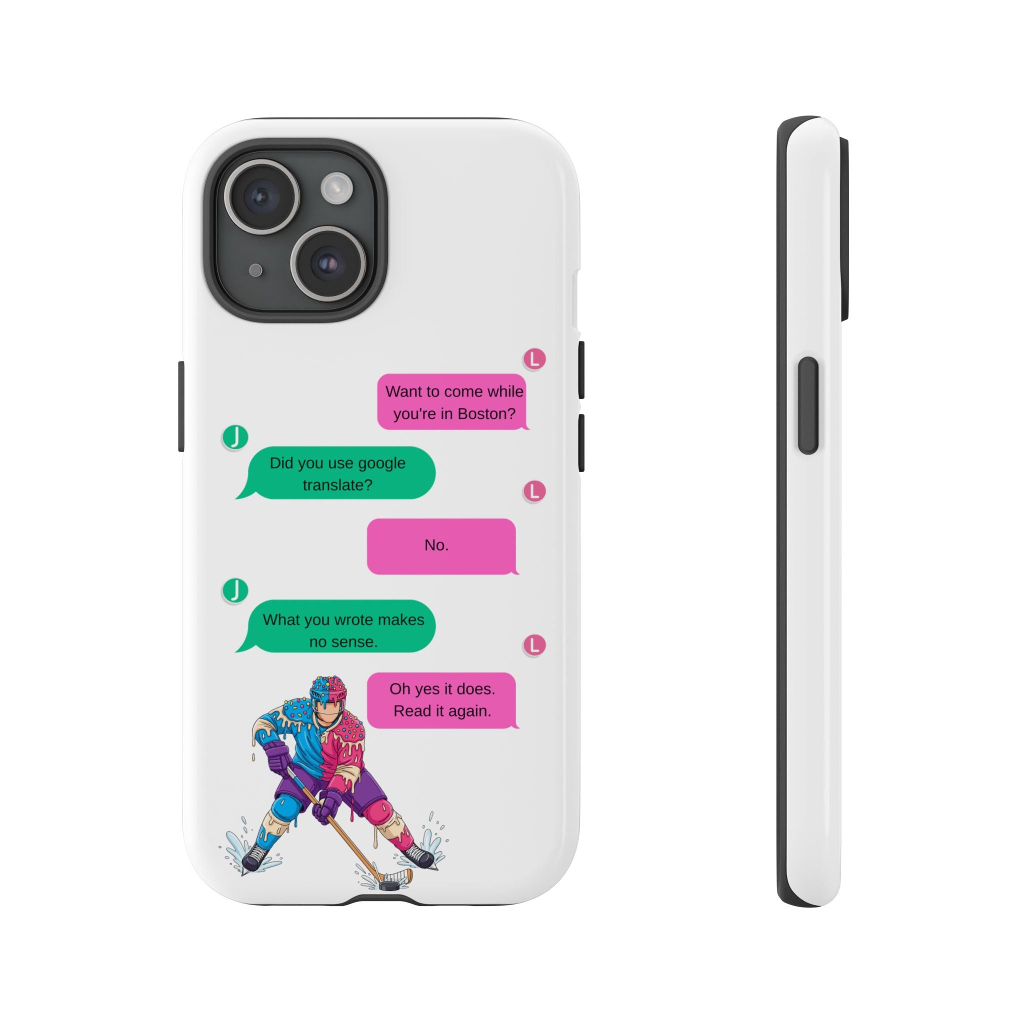 Heated Rivalry Inspired Hockey Text Message iPhone Case Tough Protective Romance Design