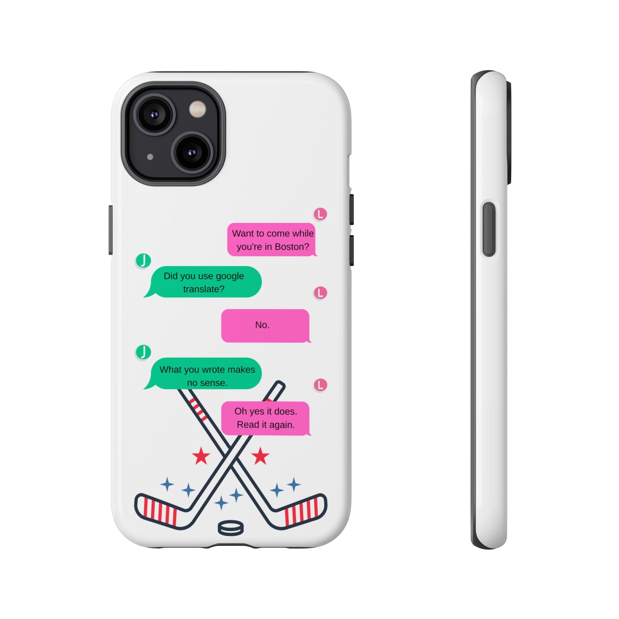 Heated Rivalry Inspired Hockey Text Message iPhone Case Tough Protective Romance Design