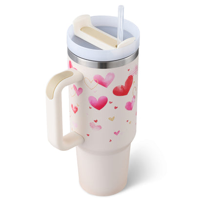 40 oz Insulated Tumbler with Handle & Straw – Spill-Proof Stainless Steel Travel Mug