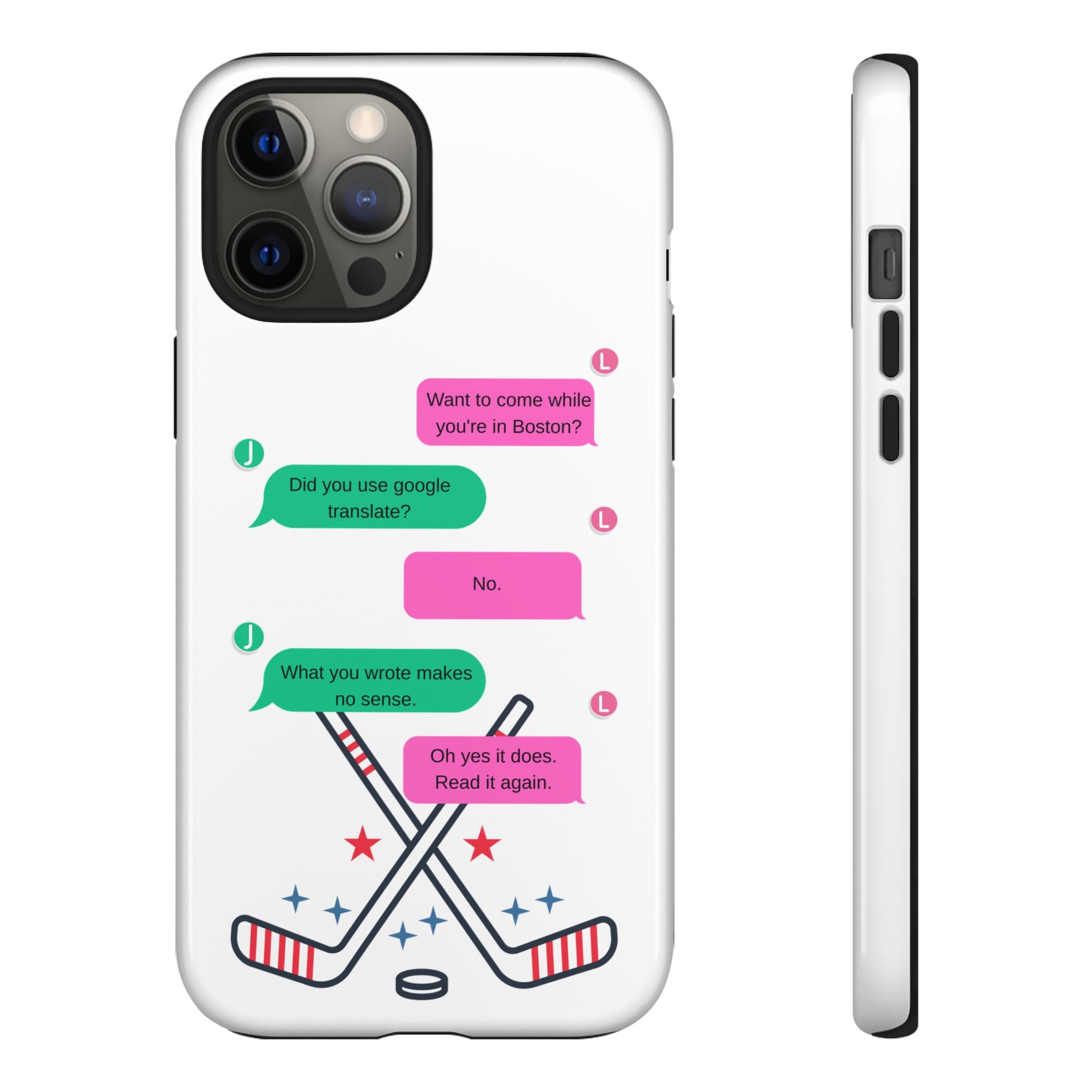 Heated Rivalry Inspired Hockey Text Message iPhone Case Tough Protective Romance Design