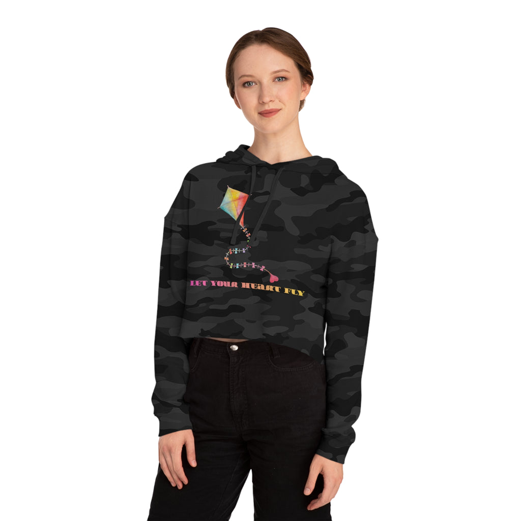 Let Your Heart Fly Cropped Hoodie for Women | Cute Heart Kite Graphic Casual Cozy Sweatshirt