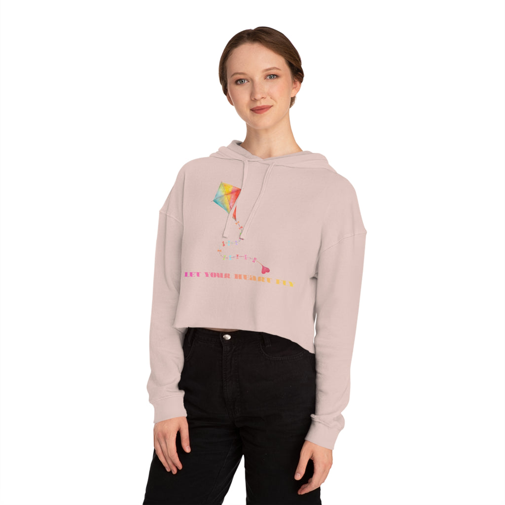 Let Your Heart Fly Cropped Hoodie for Women | Cute Heart Kite Graphic Casual Cozy Sweatshirt