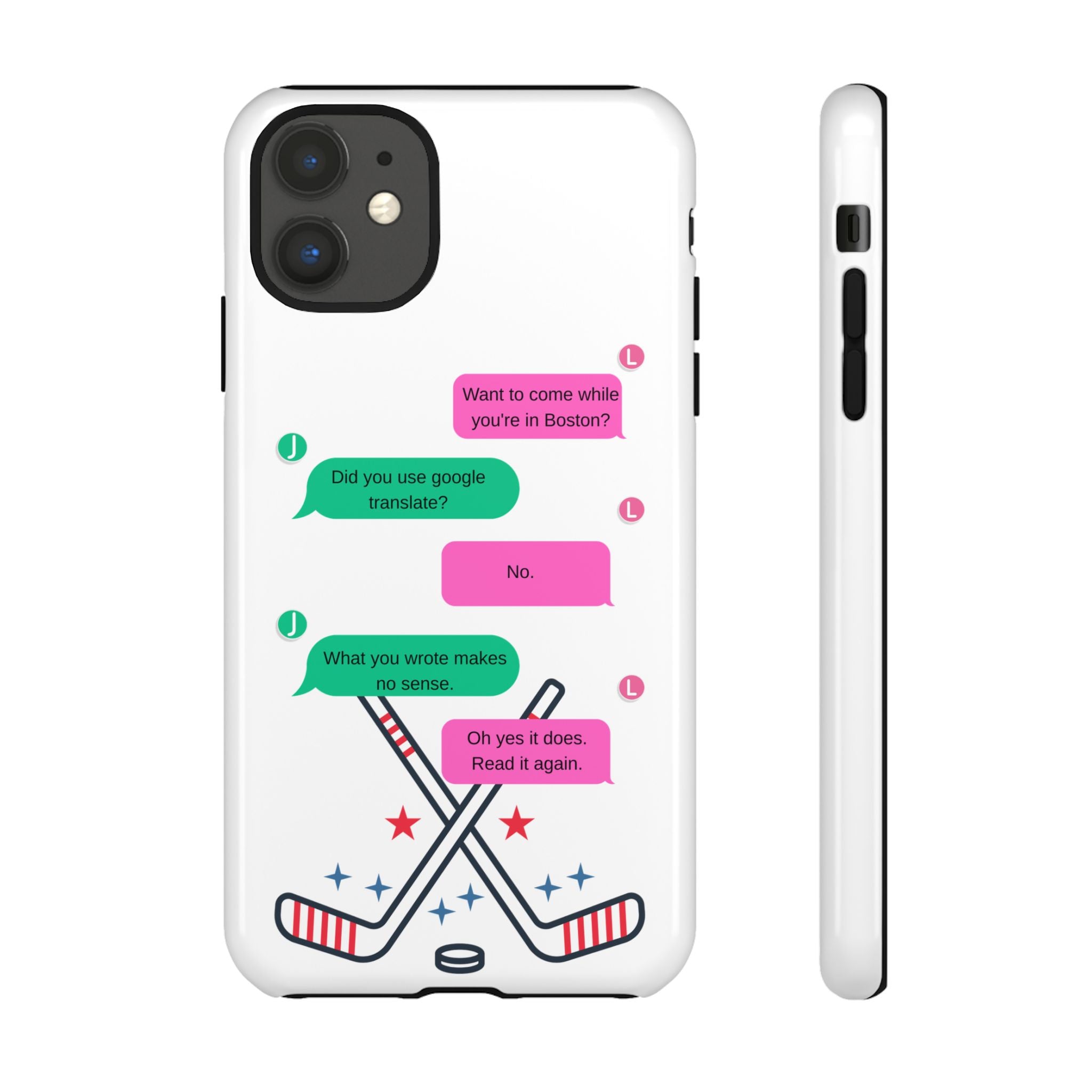 Heated Rivalry Inspired Hockey Text Message iPhone Case Tough Protective Romance Design