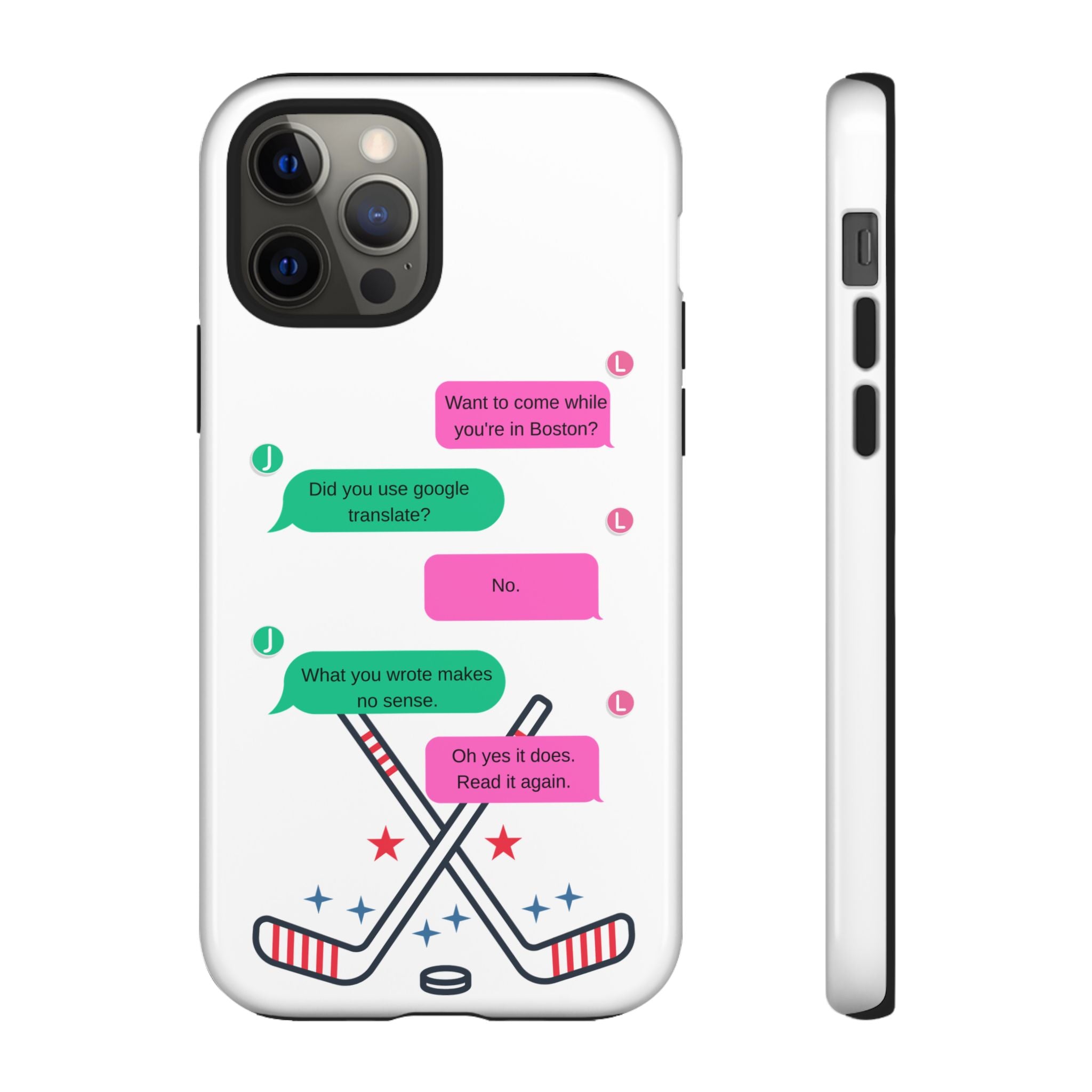 Heated Rivalry Inspired Hockey Text Message iPhone Case Tough Protective Romance Design