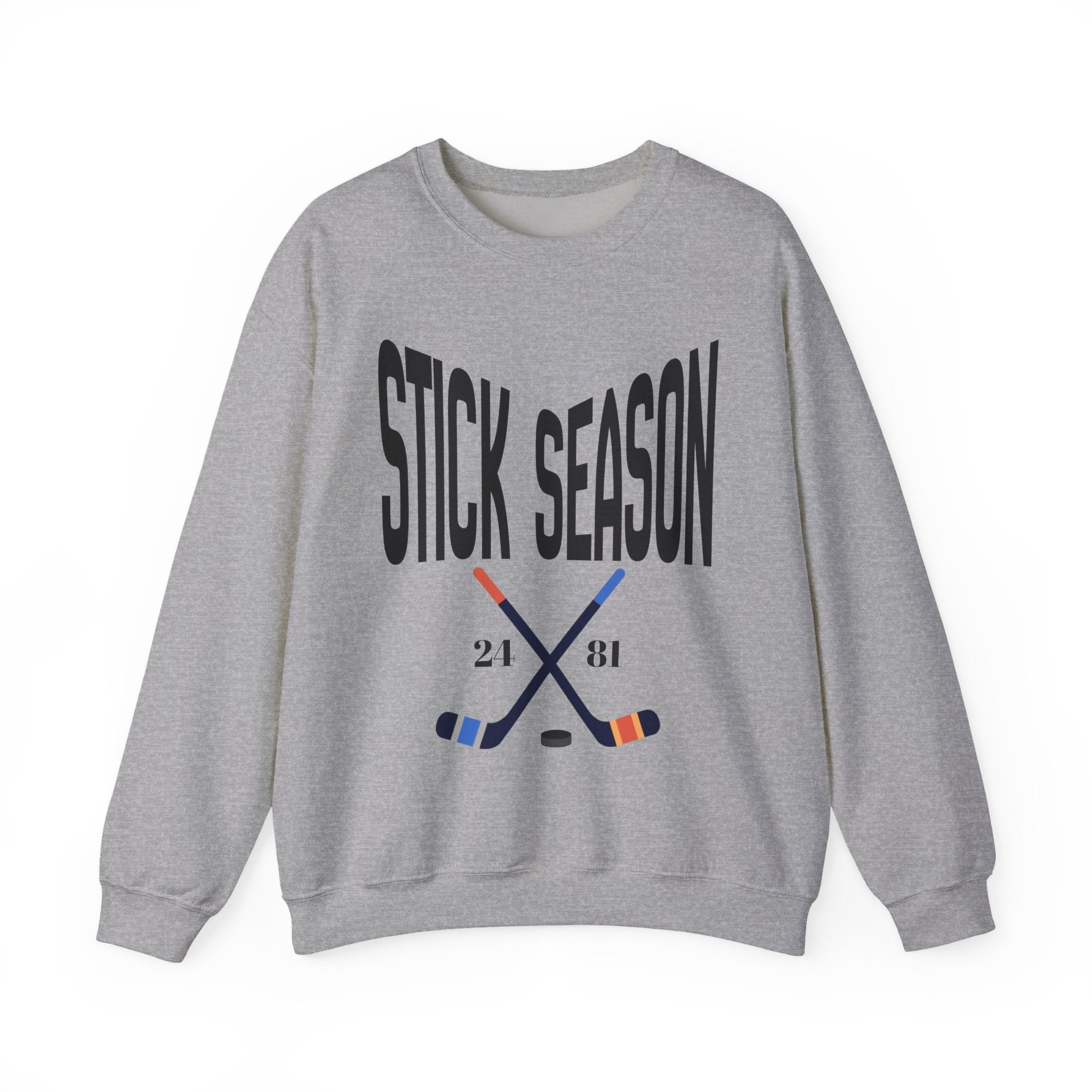 Stick Season hockey crewneck sweatshirt | crossed hockey sticks graphic