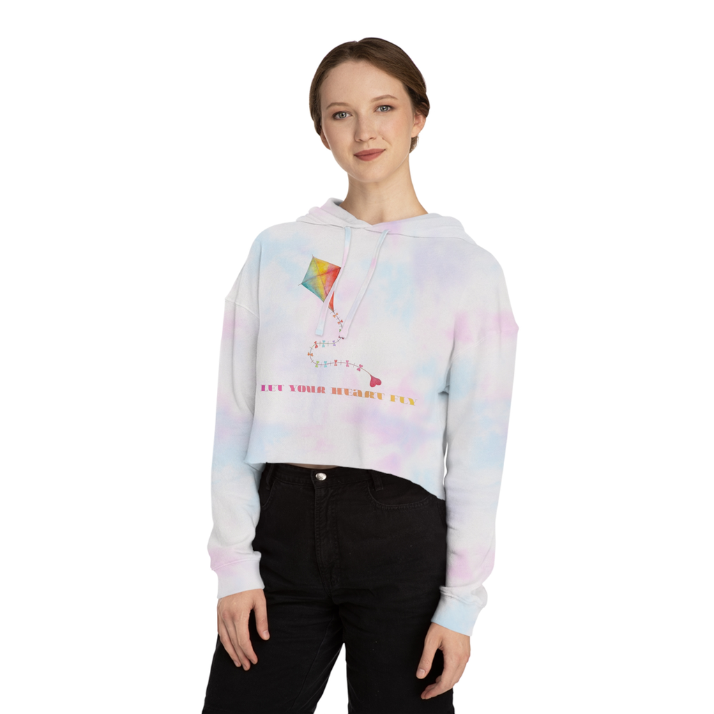Let Your Heart Fly Women’s Cropped Hoodie | Cute Heart Graphic Sweatshirt