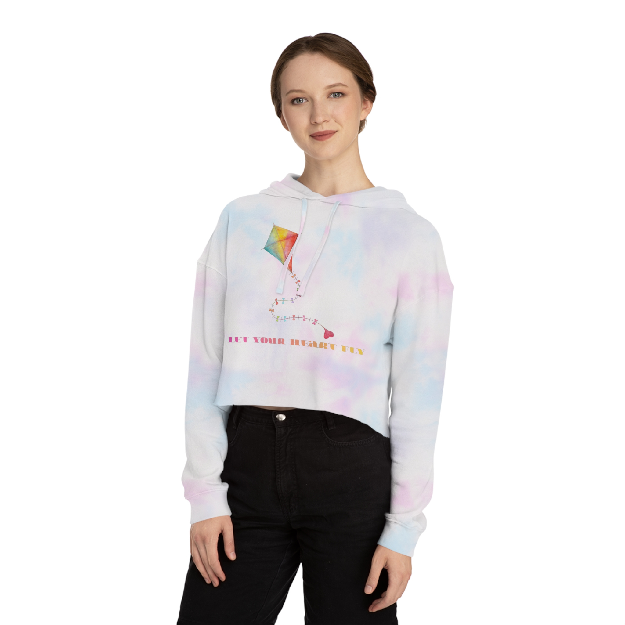 Let Your Heart Fly Women’s Cropped Hoodie | Cute Heart Graphic Sweatshirt