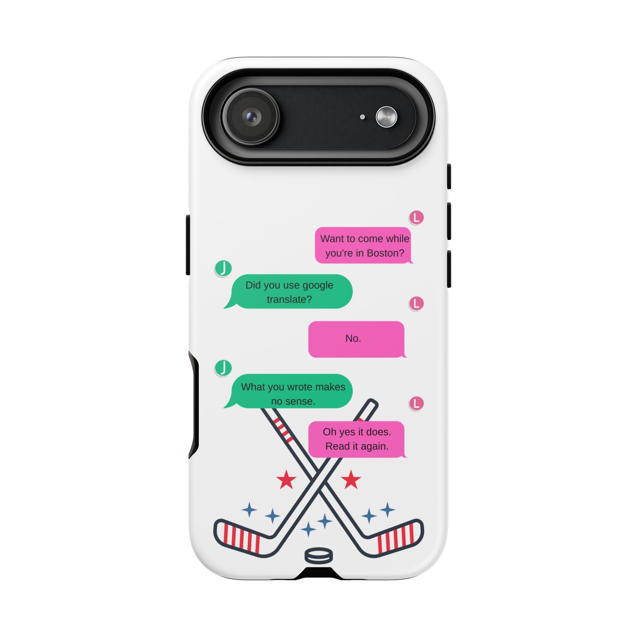 Heated Rivalry Inspired Hockey Text Message iPhone Case Tough Protective Romance Design