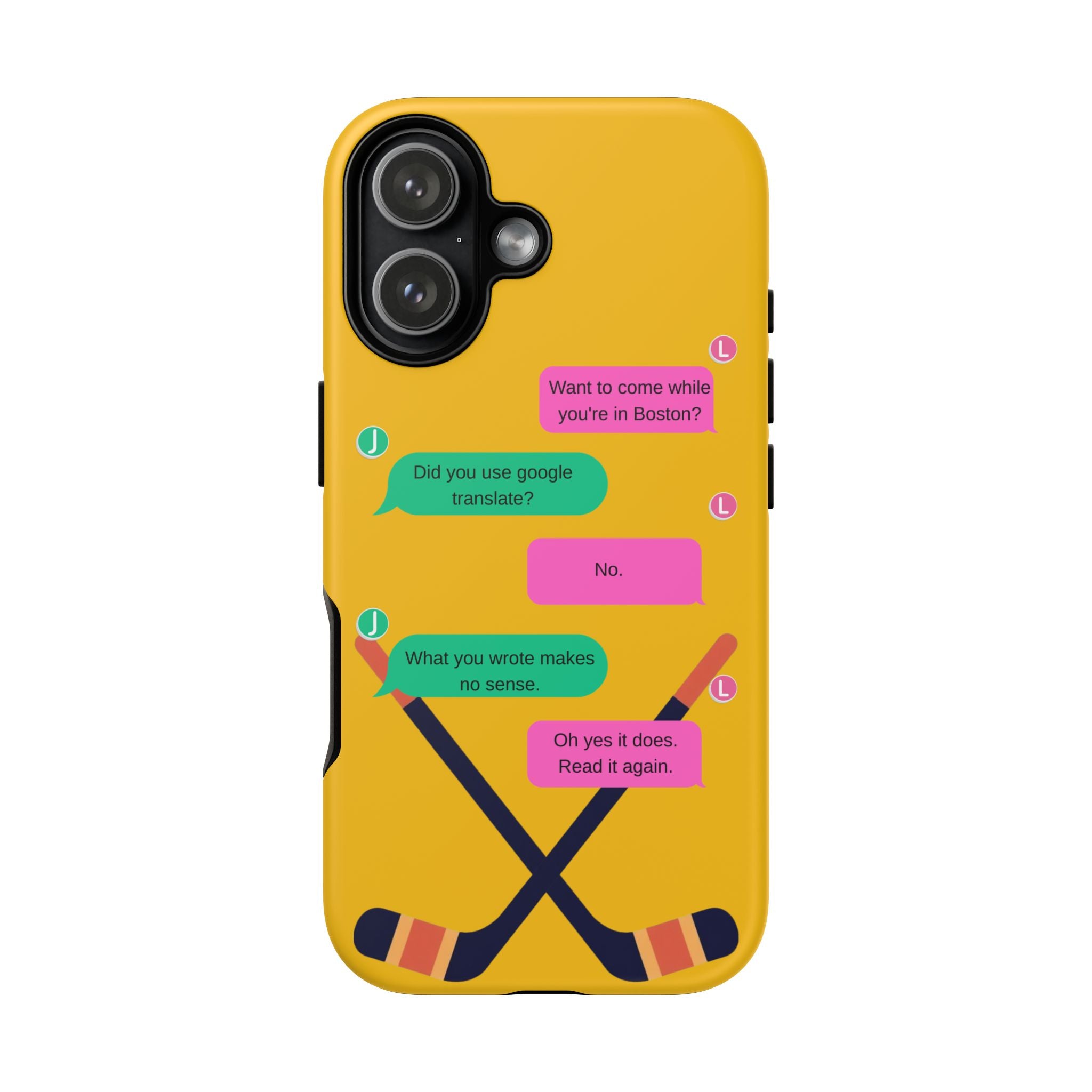 Heated Rivalry Inspired Hockey Text Message iPhone Case Tough Protective Romance Design