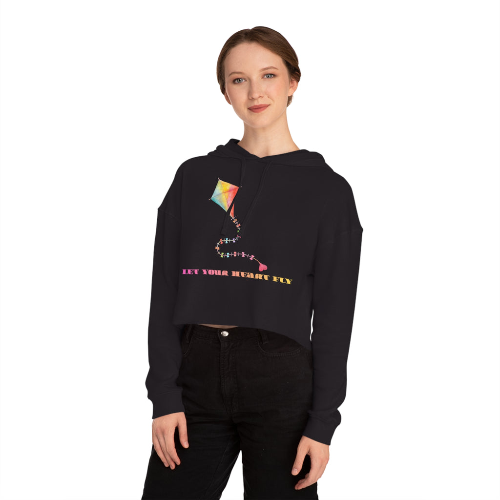 Let Your Heart Fly Cropped Hoodie for Women | Cute Heart Kite Graphic Casual Cozy Sweatshirt