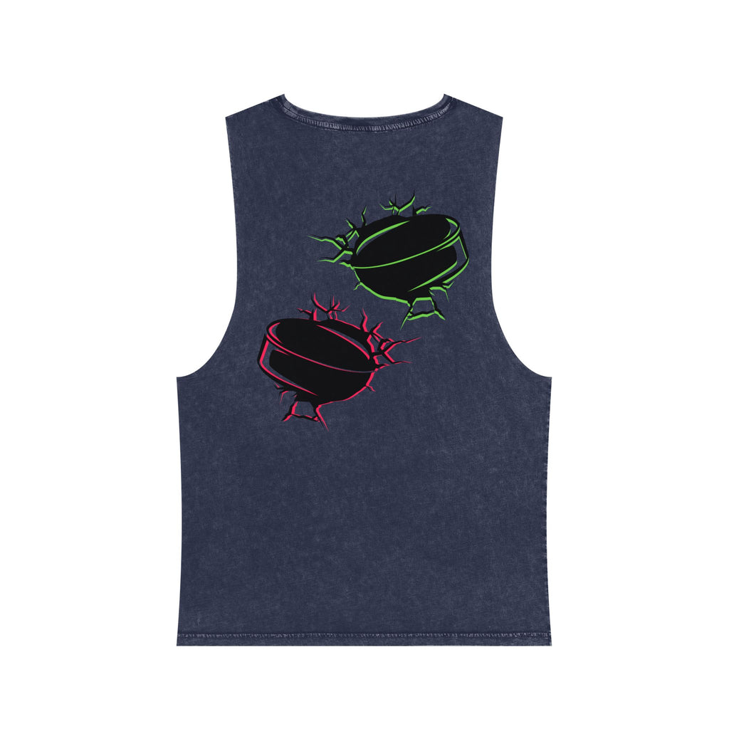 Hockey Romance Fan Tank Top | Neon Rival Puck Graphic | Unisex Stonewash Sleeveless