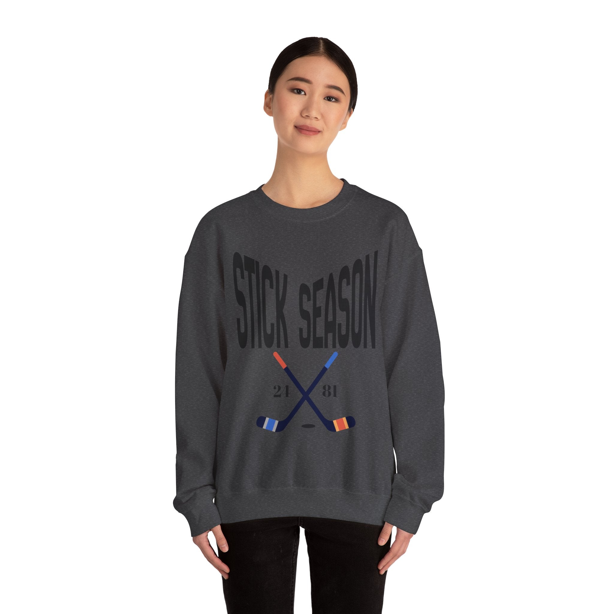 Stick Season hockey crewneck sweatshirt | crossed hockey sticks graphic