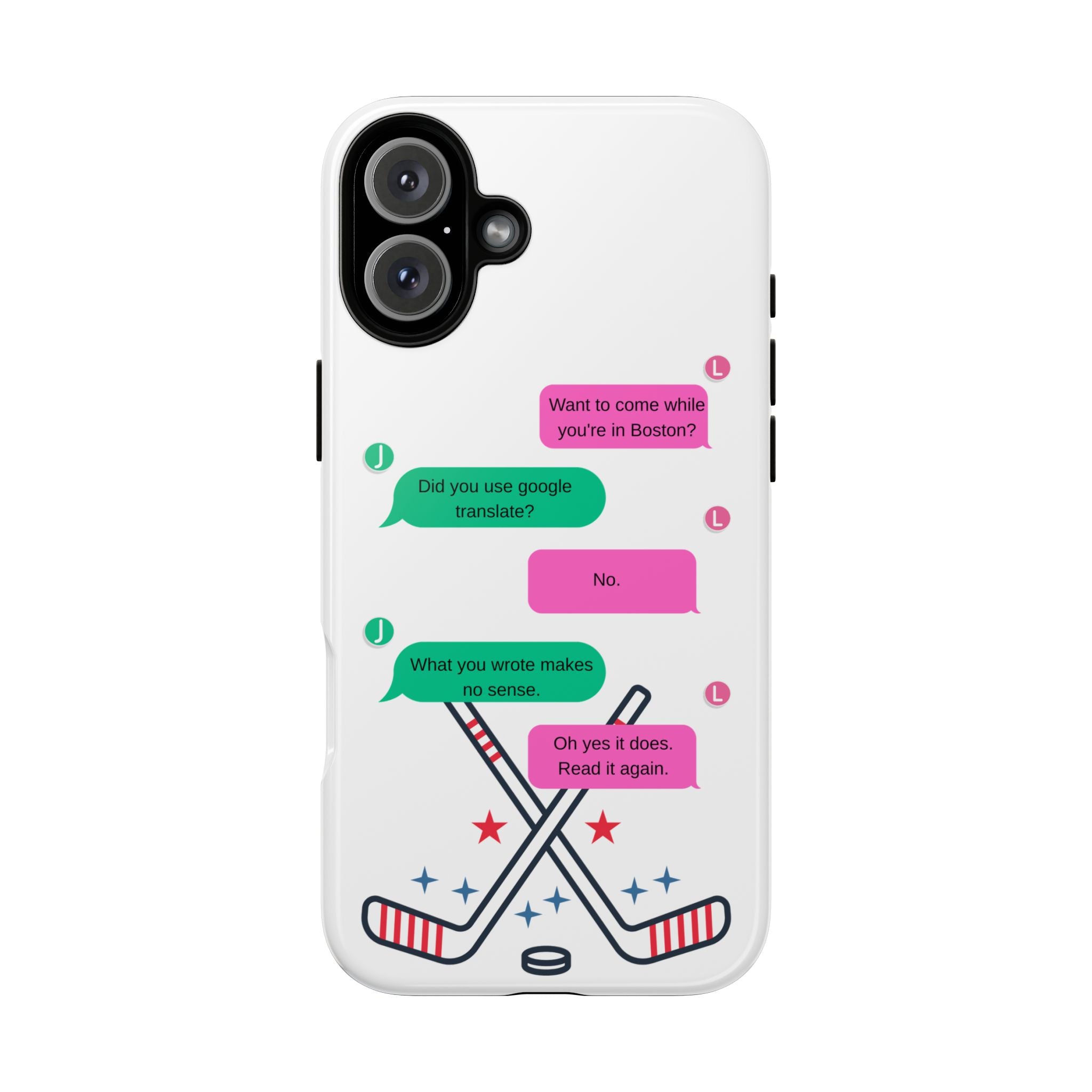 Heated Rivalry Inspired Hockey Text Message iPhone Case Tough Protective Romance Design