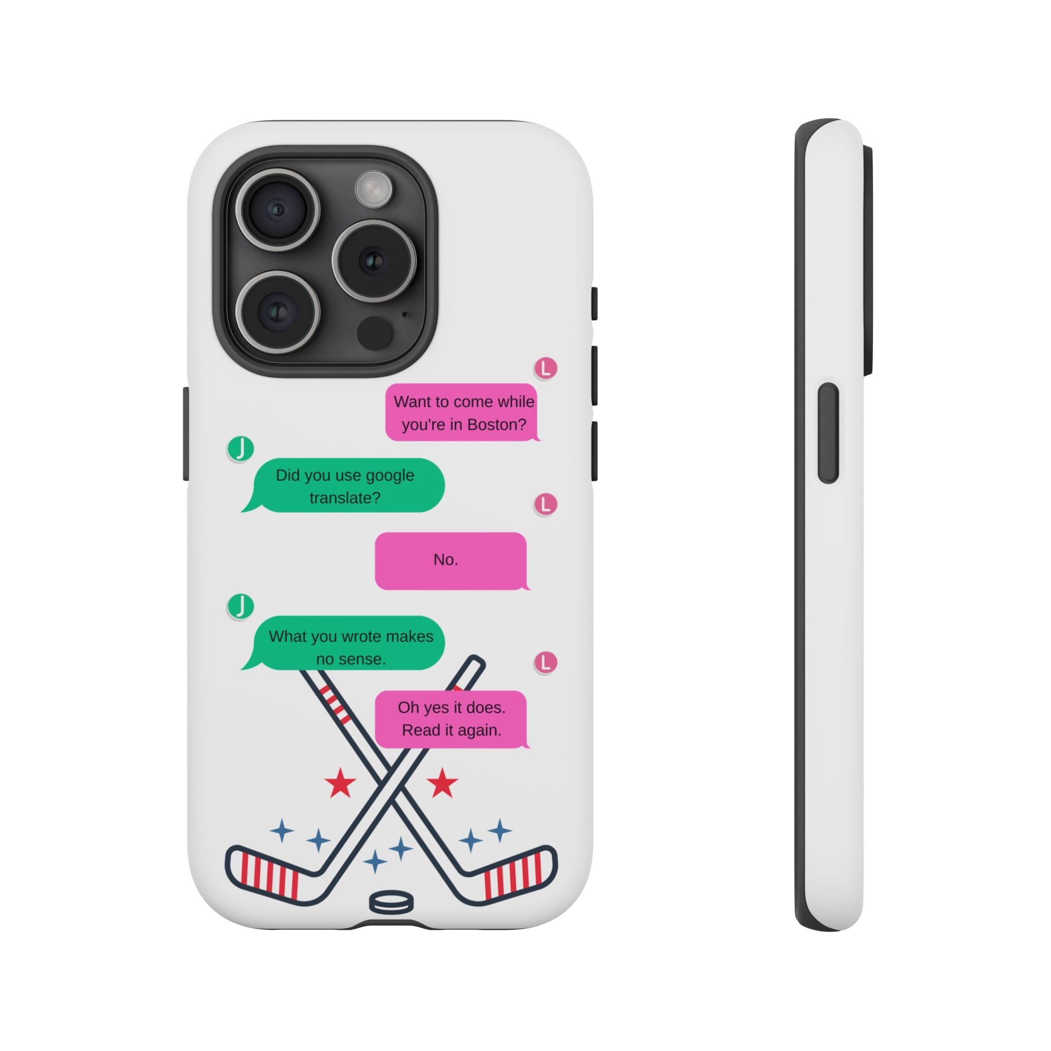 Heated Rivalry Inspired Hockey Text Message iPhone Case Tough Protective Romance Design