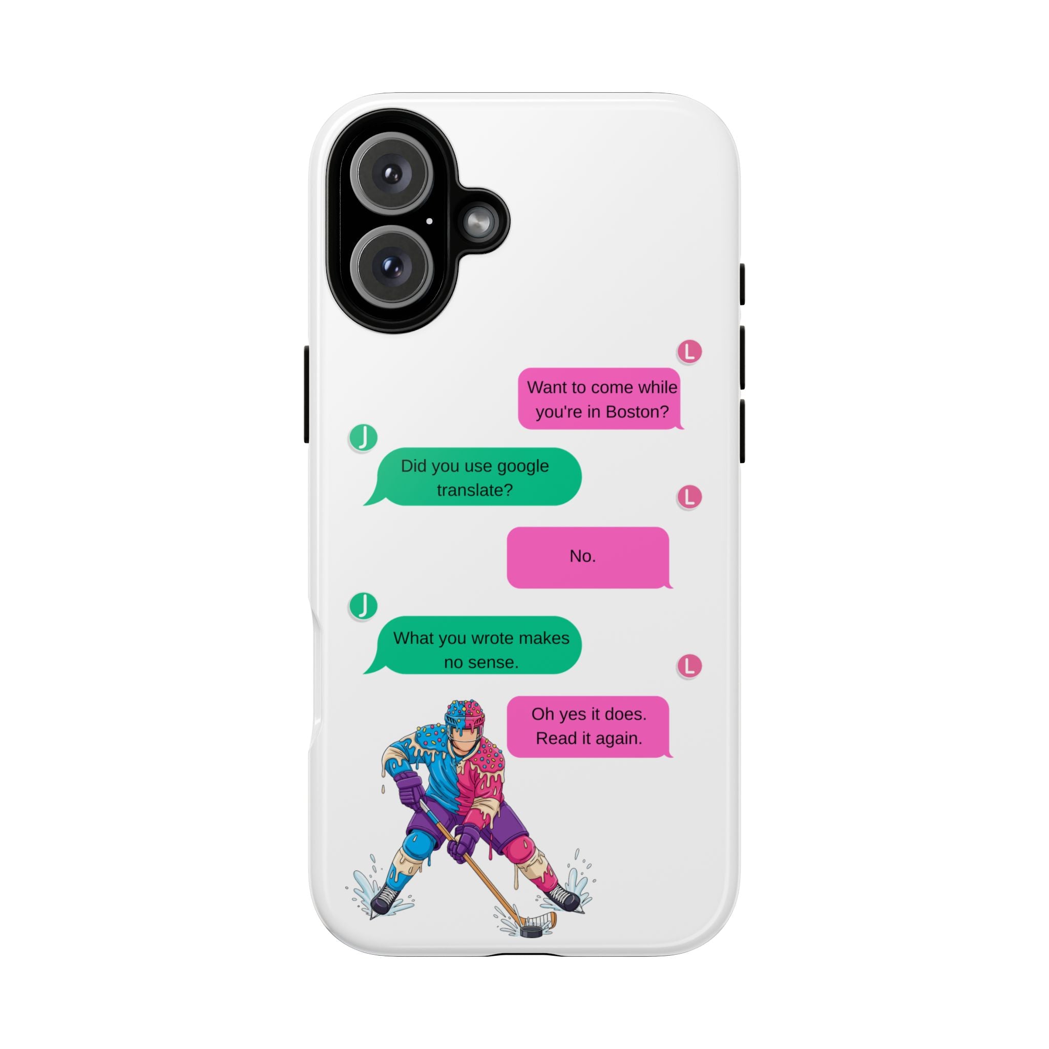 Heated Rivalry Inspired Hockey Text Message iPhone Case Tough Protective Romance Design