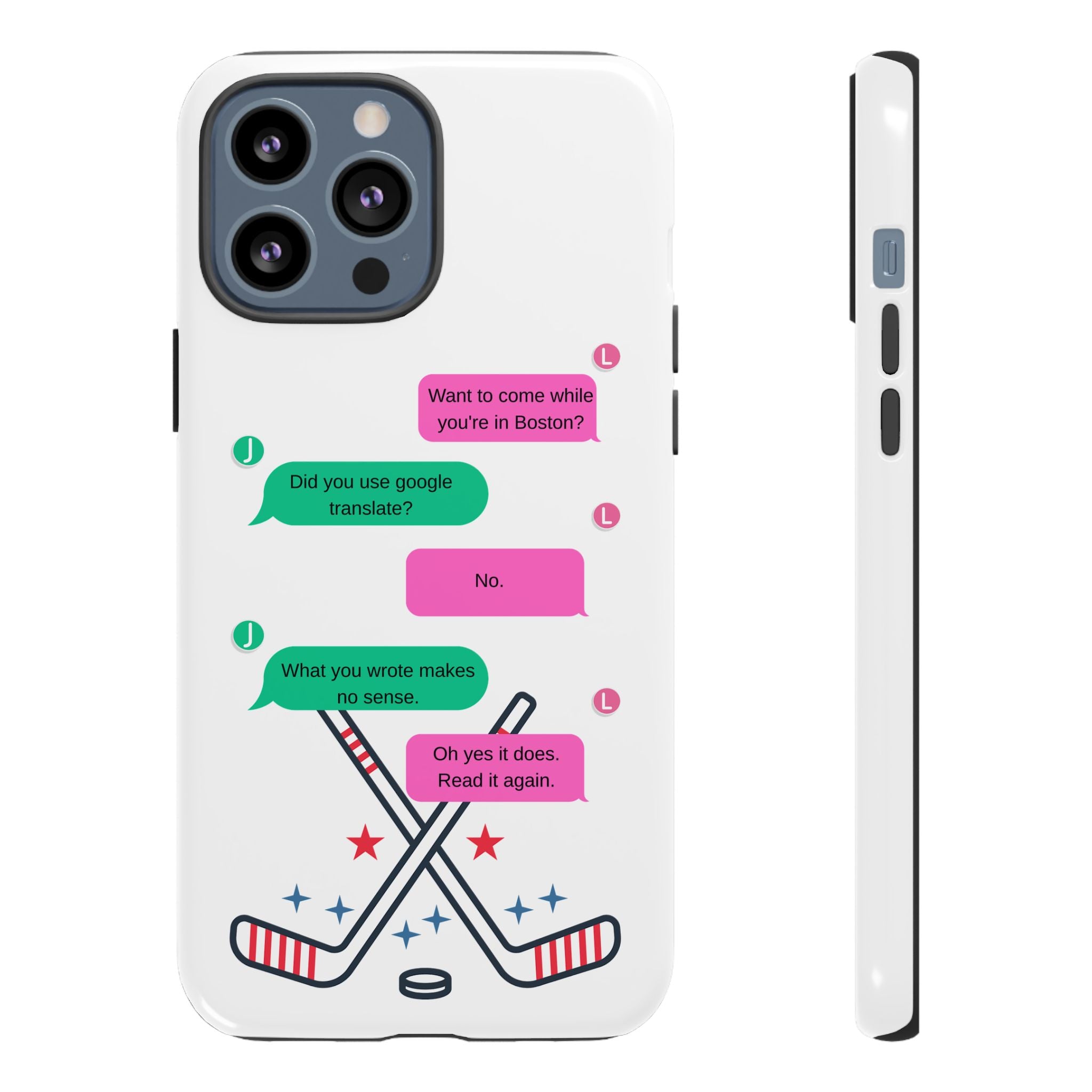 Heated Rivalry Inspired Hockey Text Message iPhone Case Tough Protective Romance Design