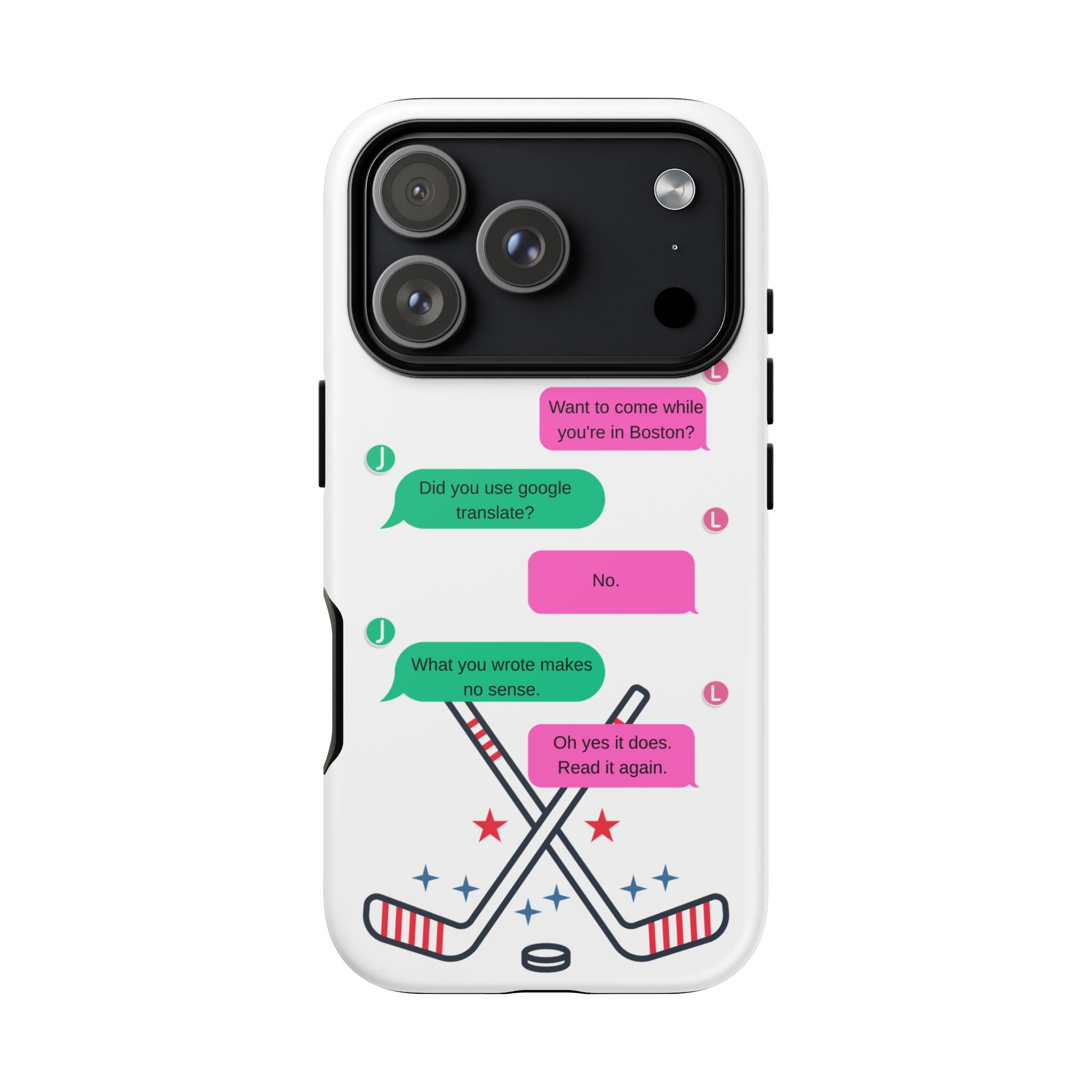 Heated Rivalry Inspired Hockey Text Message iPhone Case Tough Protective Romance Design