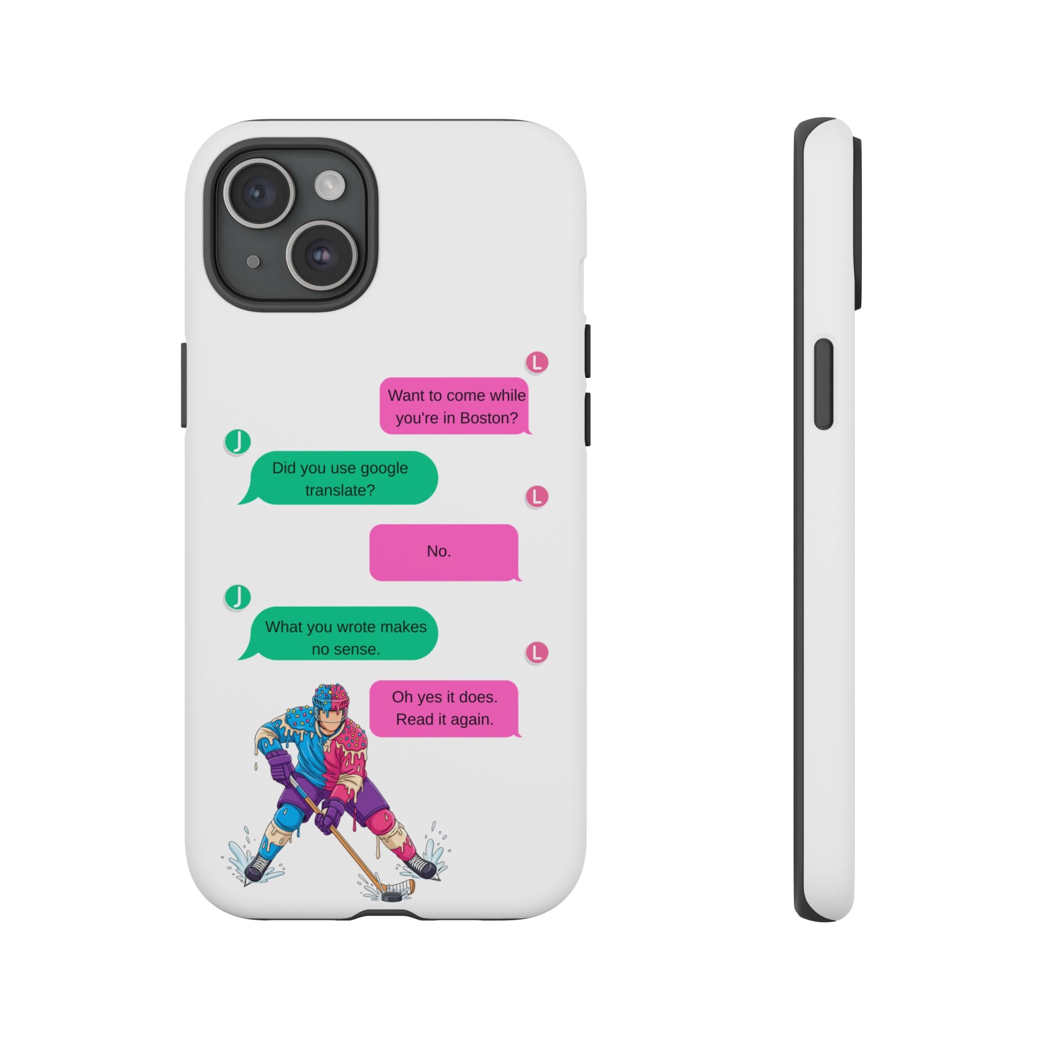 Heated Rivalry Inspired Hockey Text Message iPhone Case Tough Protective Romance Design