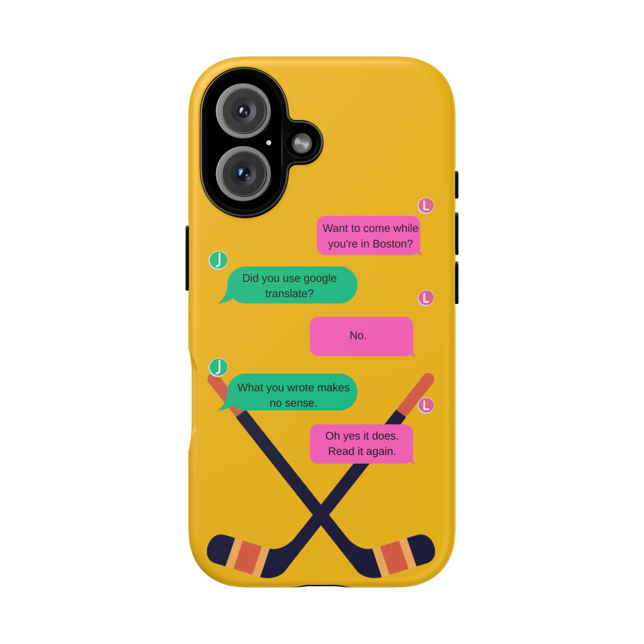 Heated Rivalry Inspired Hockey Text Message iPhone Case Tough Protective Romance Design