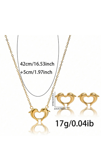 18K Gold Plated Heart Dolphin Jewelry Set