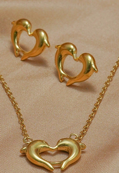 18K Gold Plated Heart Dolphin Jewelry Set