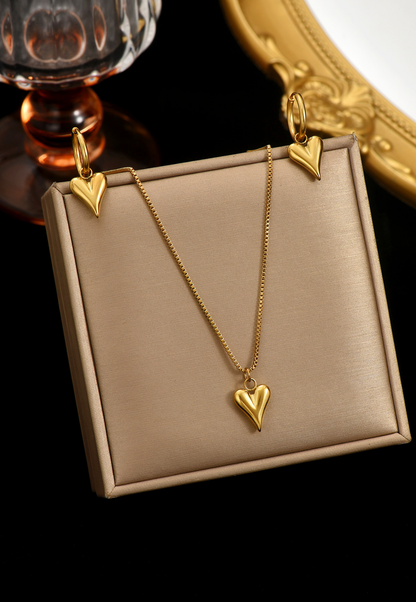 18K Gold Plated Stainless Steel Heart Jewelry Set for Women