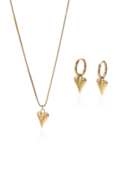 18K Gold Plated Stainless Steel Heart Jewelry Set for Women