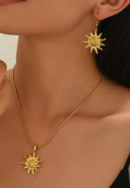 18K Gold Plated Sun Mirror Jewelry Set