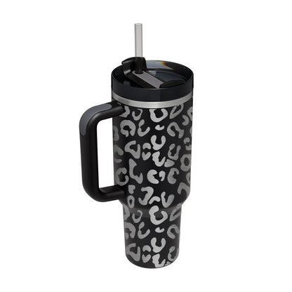 40 oz Insulated Tumbler with Handle & Straw – Spill-Proof Stainless Steel Travel Mug