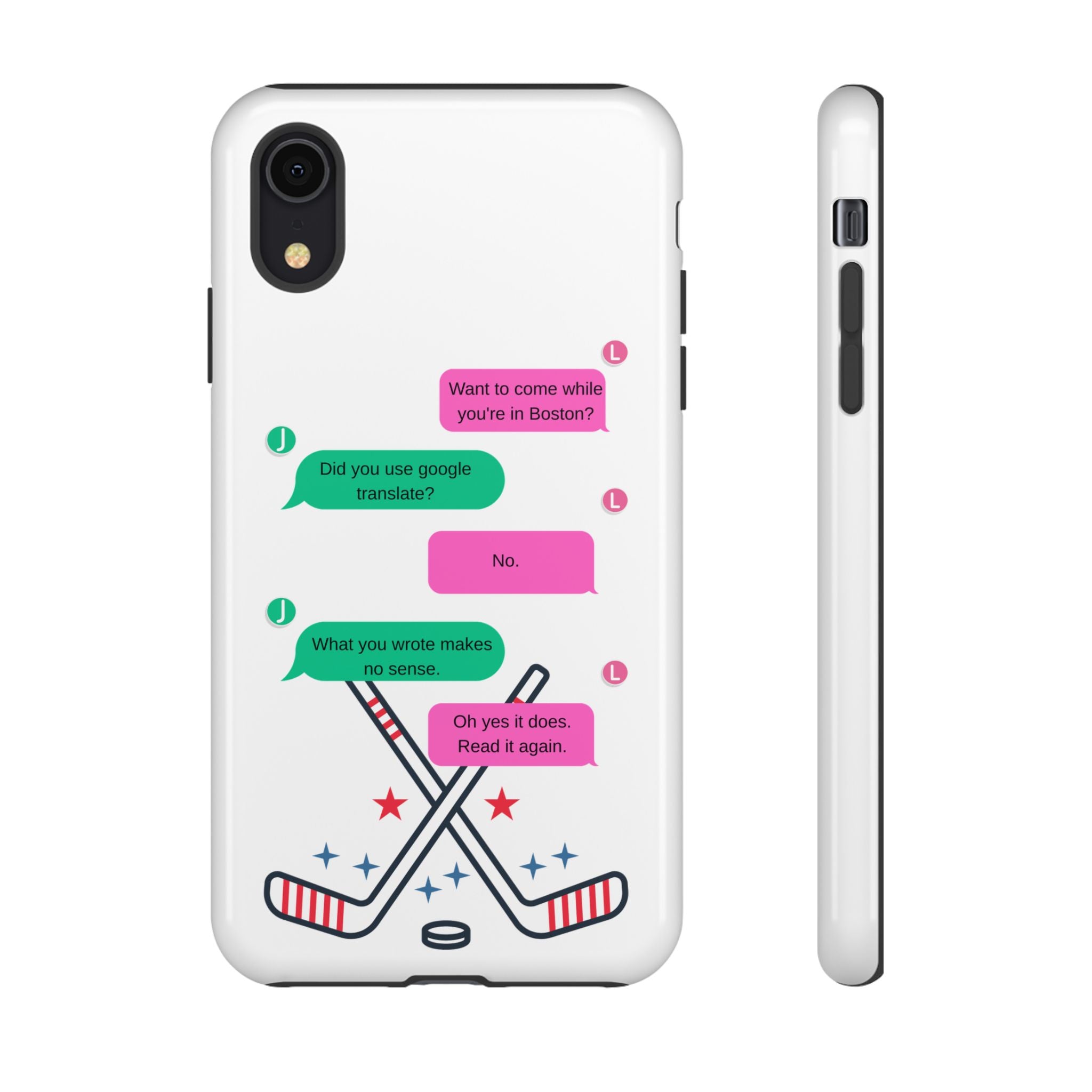 Heated Rivalry Inspired Hockey Text Message iPhone Case Tough Protective Romance Design