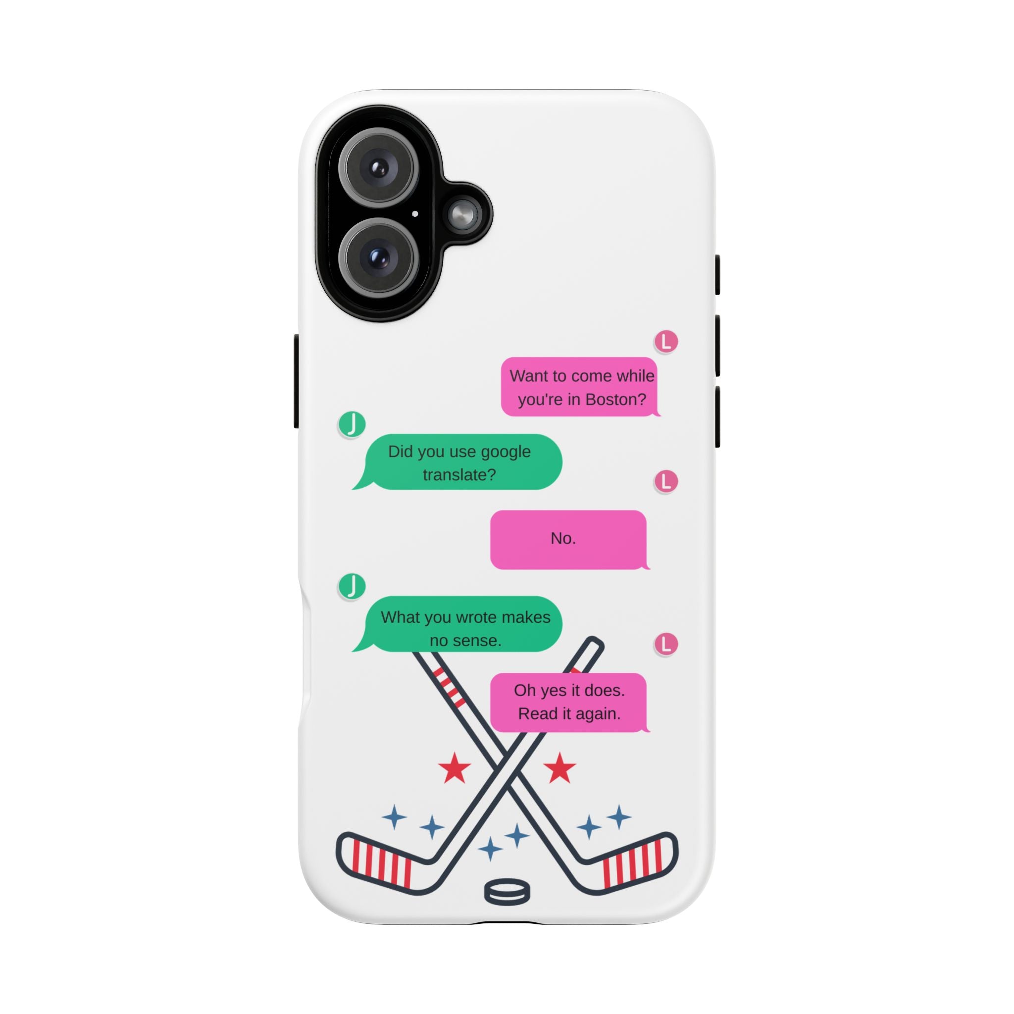 Heated Rivalry Inspired Hockey Text Message iPhone Case Tough Protective Romance Design