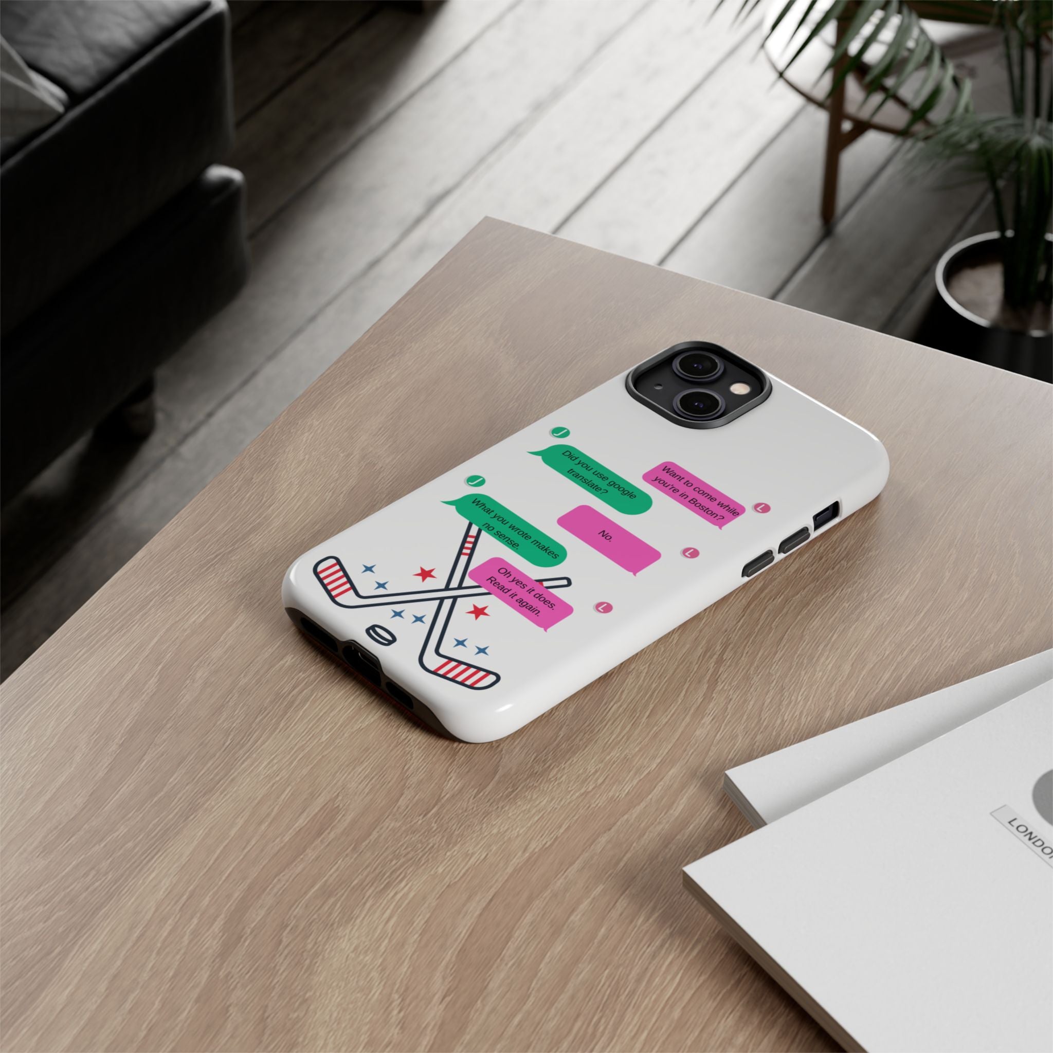 Heated Rivalry Inspired Hockey Text Message iPhone Case Tough Protective Romance Design