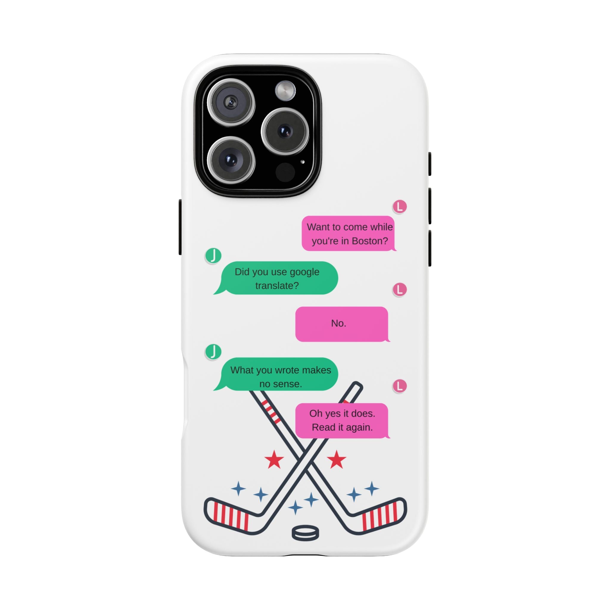 Heated Rivalry Inspired Hockey Text Message iPhone Case Tough Protective Romance Design