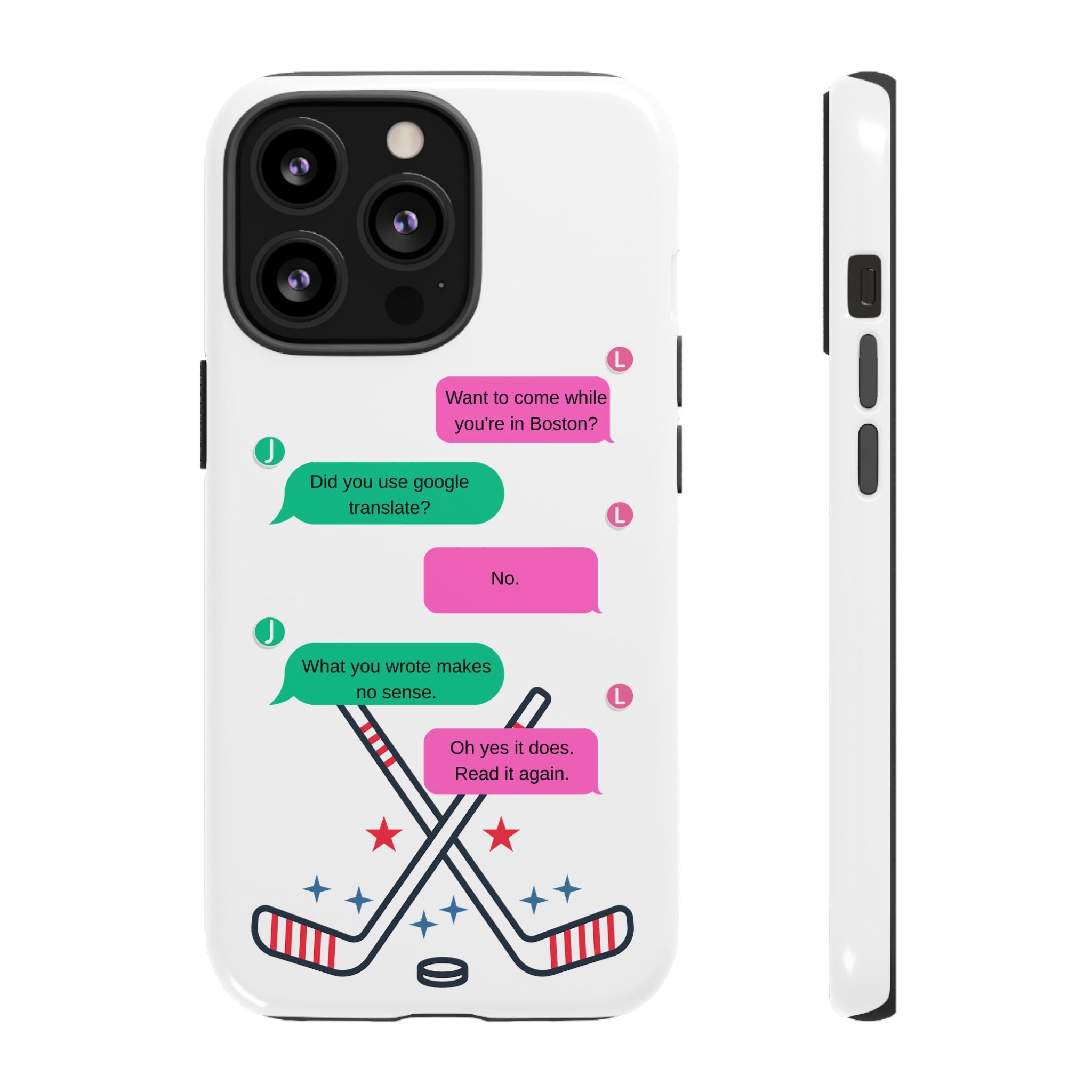 Heated Rivalry Inspired Hockey Text Message iPhone Case Tough Protective Romance Design
