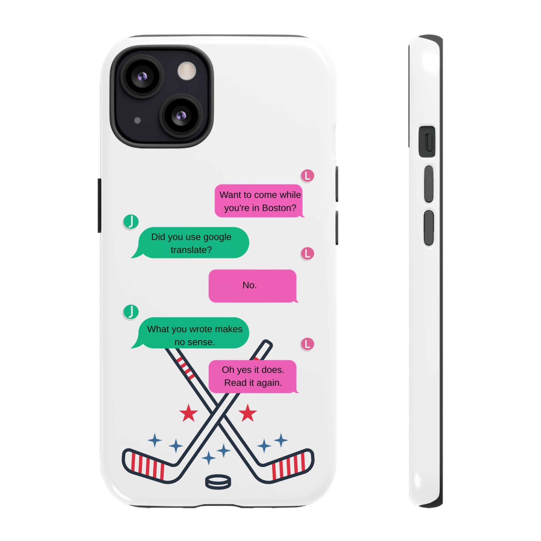 Heated Rivalry Inspired Hockey Text Message iPhone Case Tough Protective Romance Design