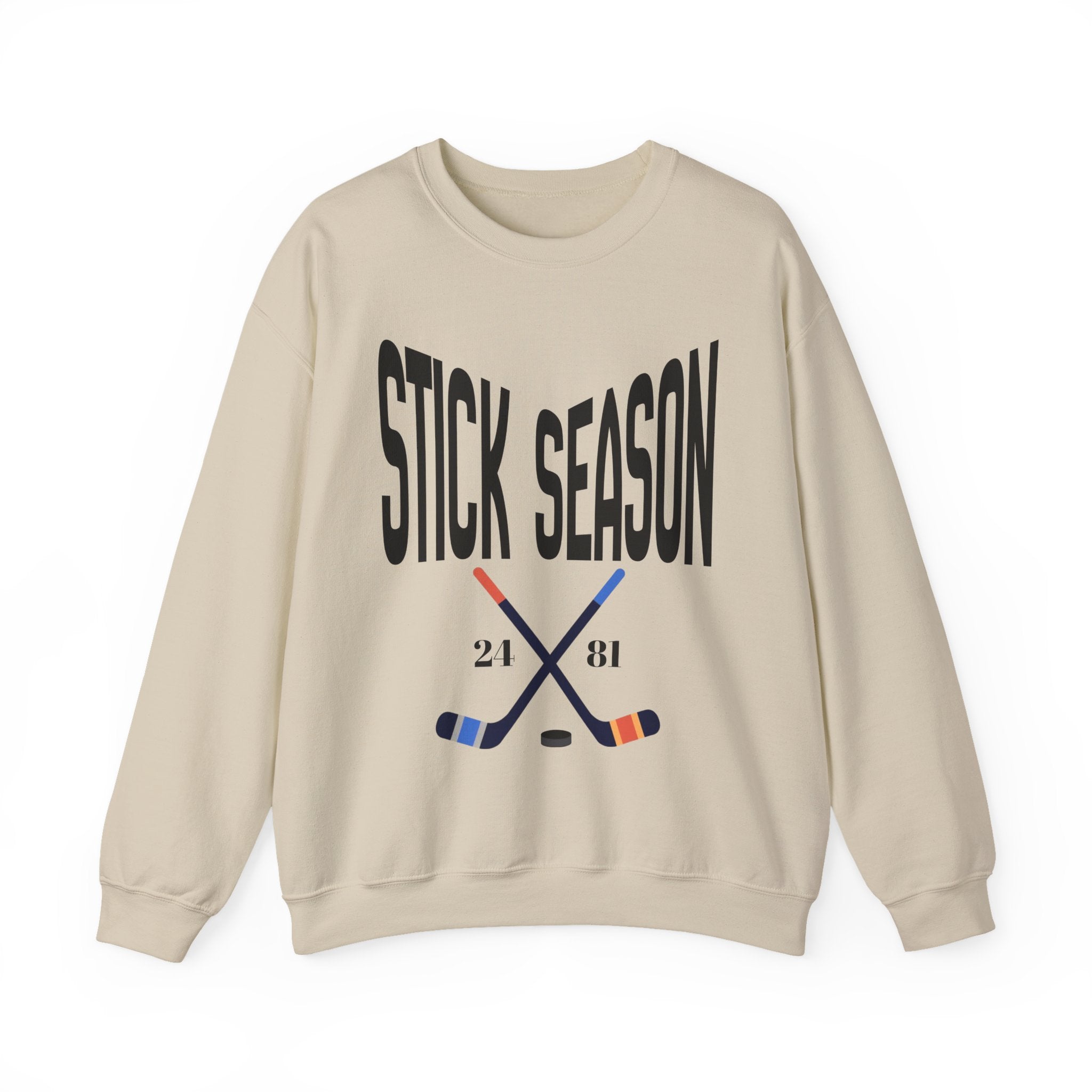 Stick Season hockey crewneck sweatshirt | crossed hockey sticks graphic