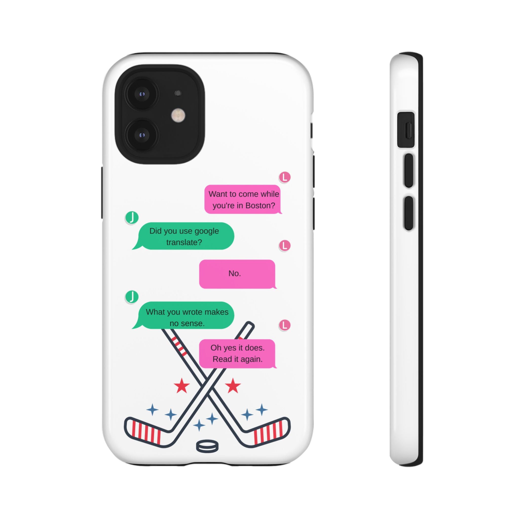 Heated Rivalry Inspired Hockey Text Message iPhone Case Tough Protective Romance Design