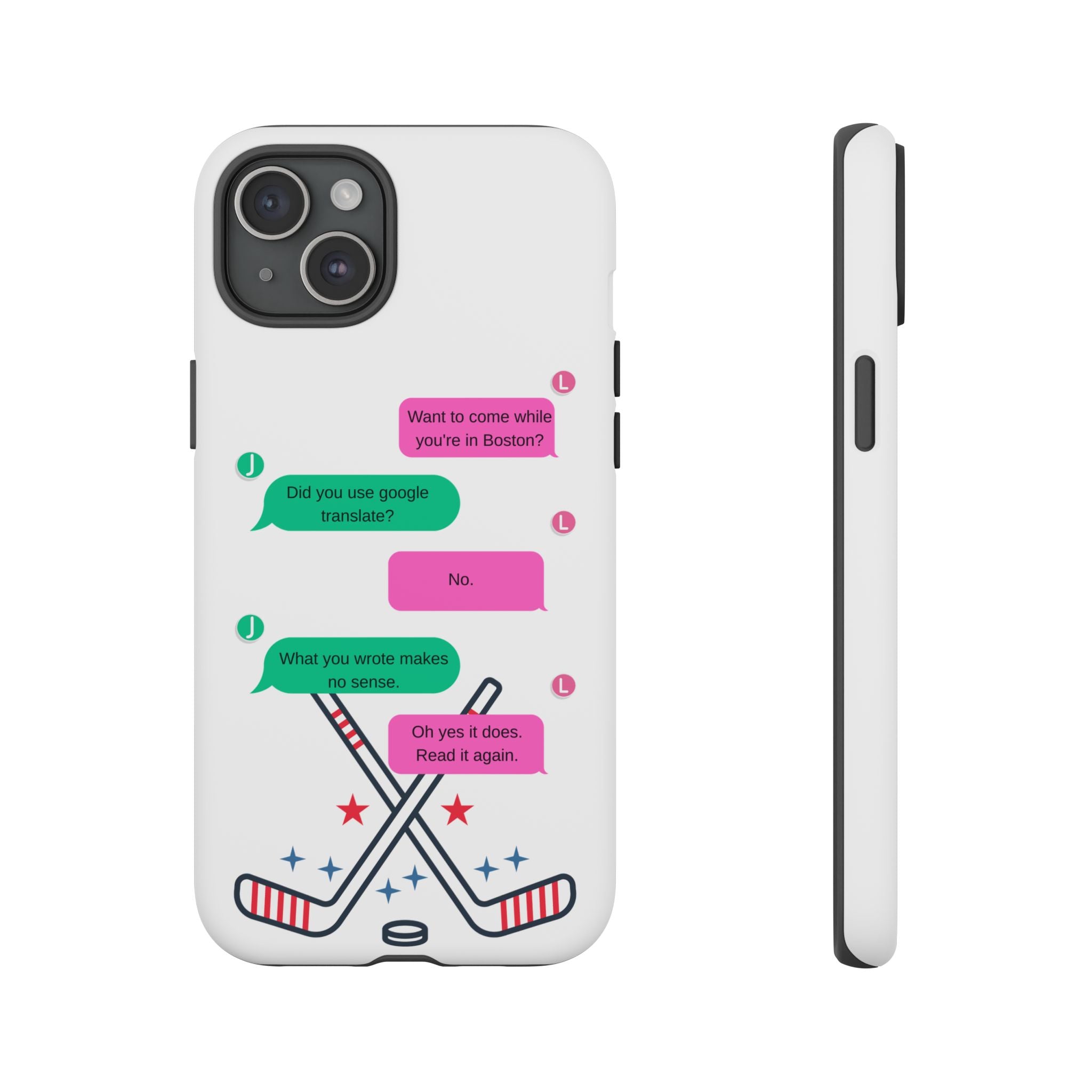 Heated Rivalry Inspired Hockey Text Message iPhone Case Tough Protective Romance Design