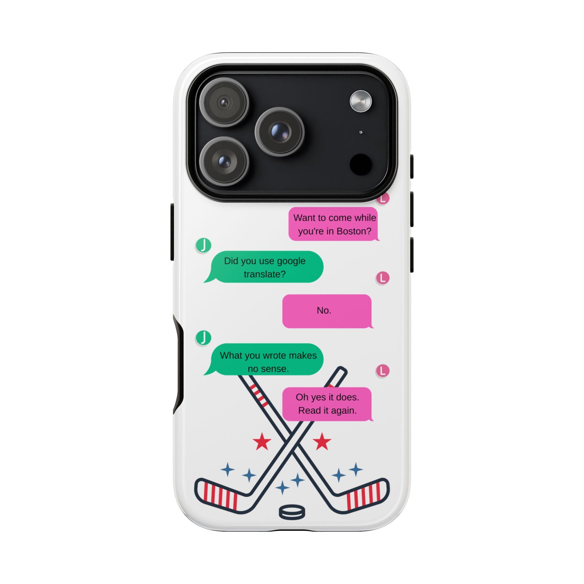 Heated Rivalry Inspired Hockey Text Message iPhone Case Tough Protective Romance Design