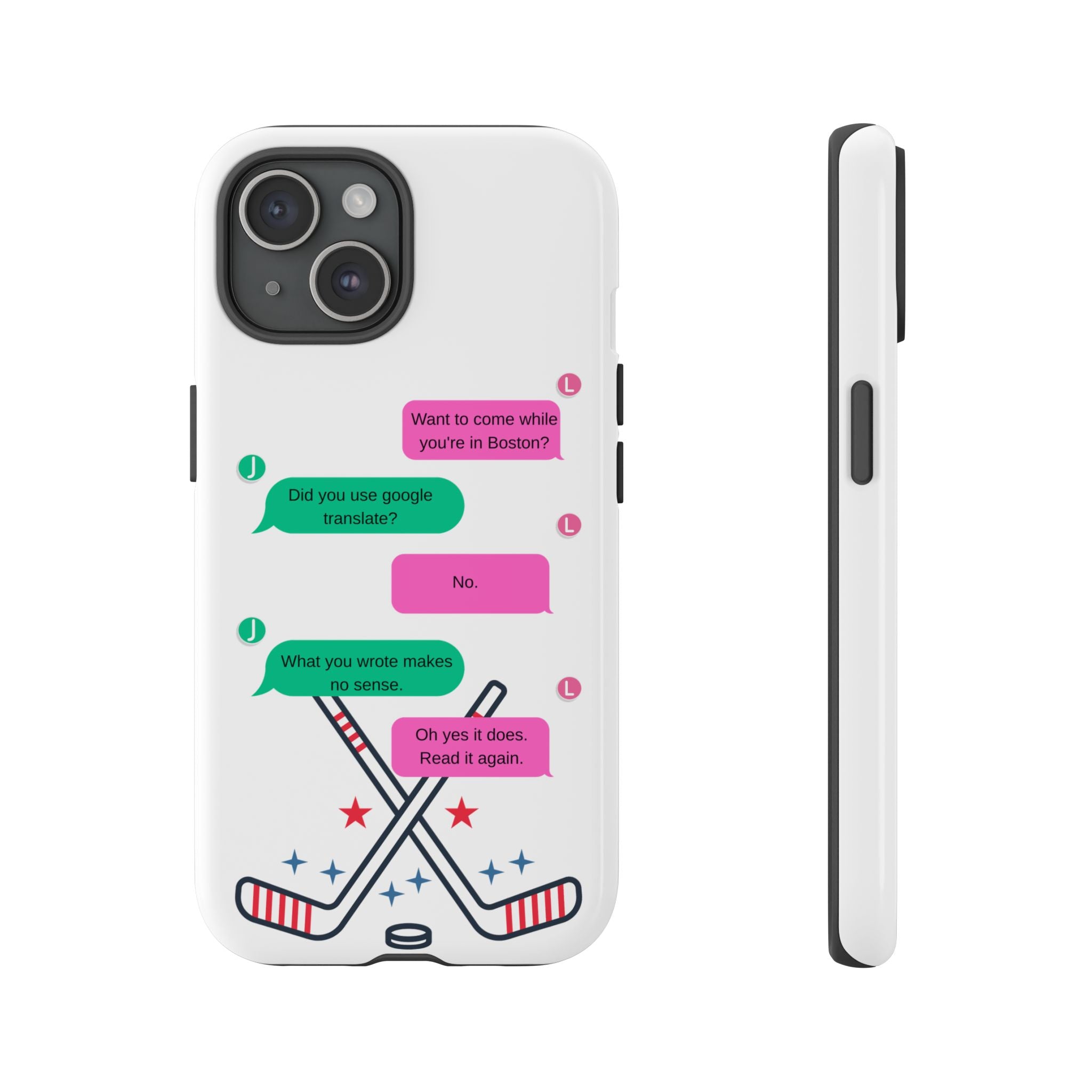 Heated Rivalry Inspired Hockey Text Message iPhone Case Tough Protective Romance Design