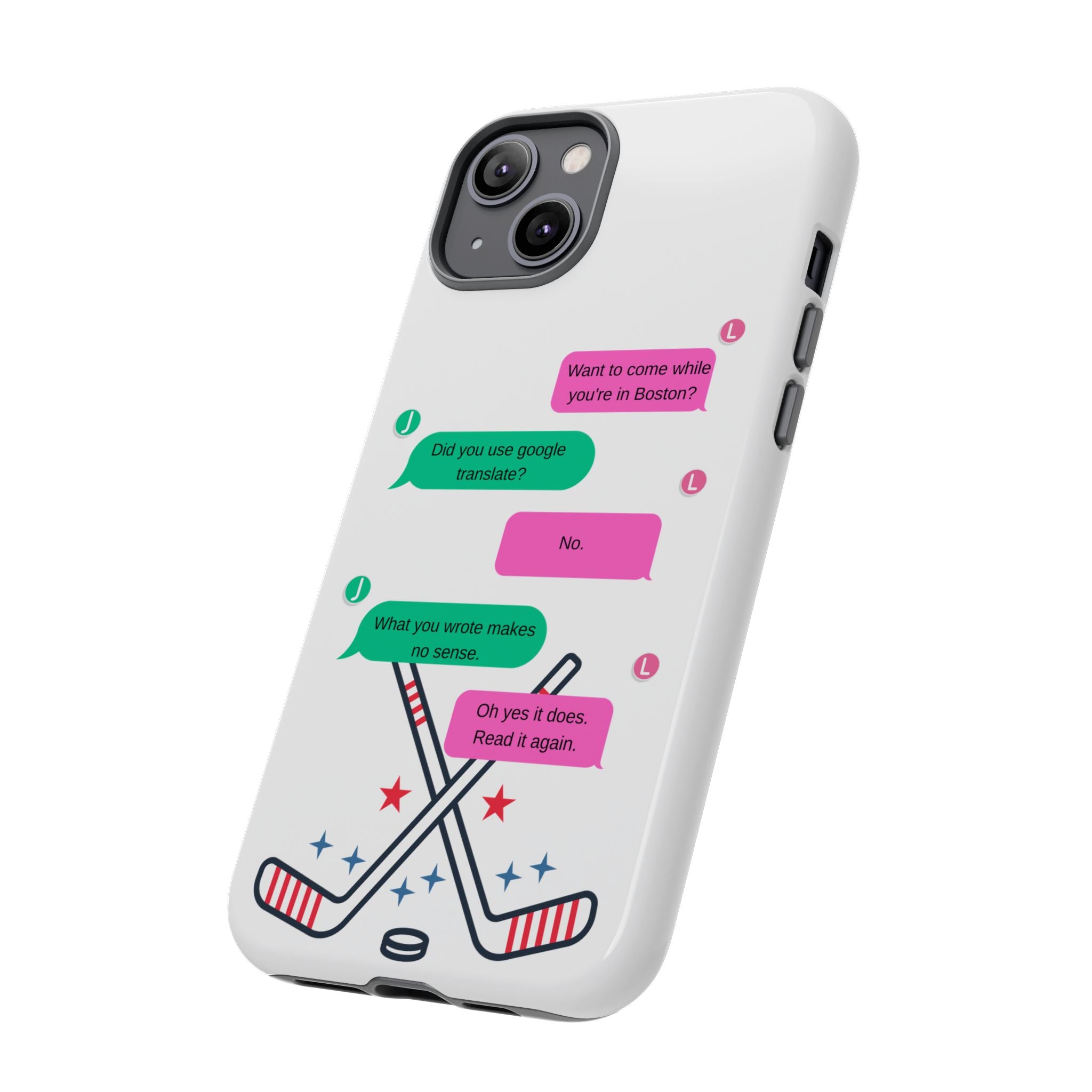 Heated Rivalry Inspired Hockey Text Message iPhone Case Tough Protective Romance Design