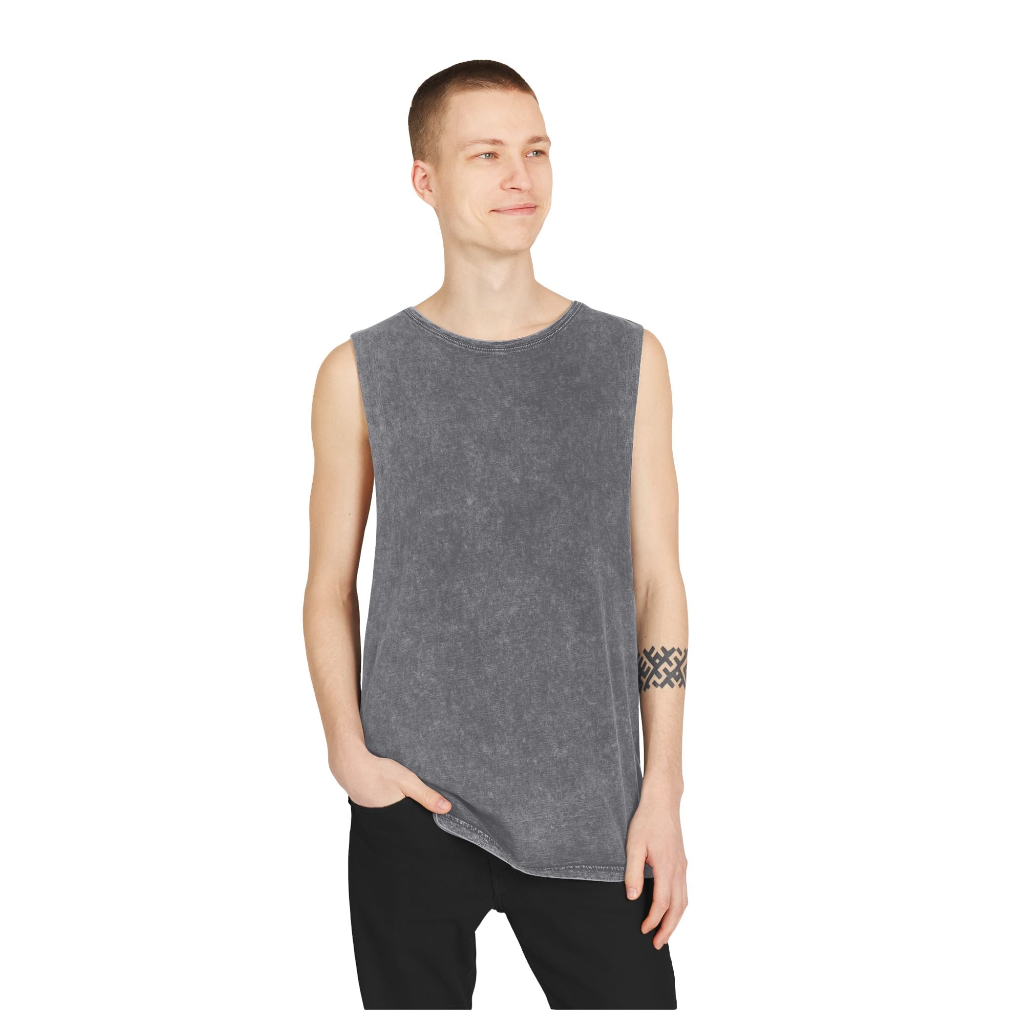 Hockey Romance Fan Tank Top | Neon Rival Puck Graphic | Unisex Stonewash Sleeveless