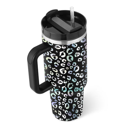 40 oz Insulated Tumbler with Handle & Straw – Spill-Proof Stainless Steel Travel Mug