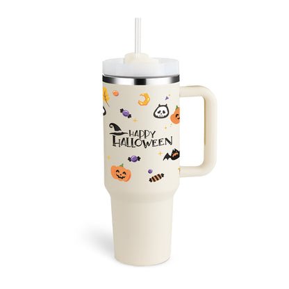 40 oz Insulated Tumbler with Handle & Straw – Spill-Proof Stainless Steel Travel Mug