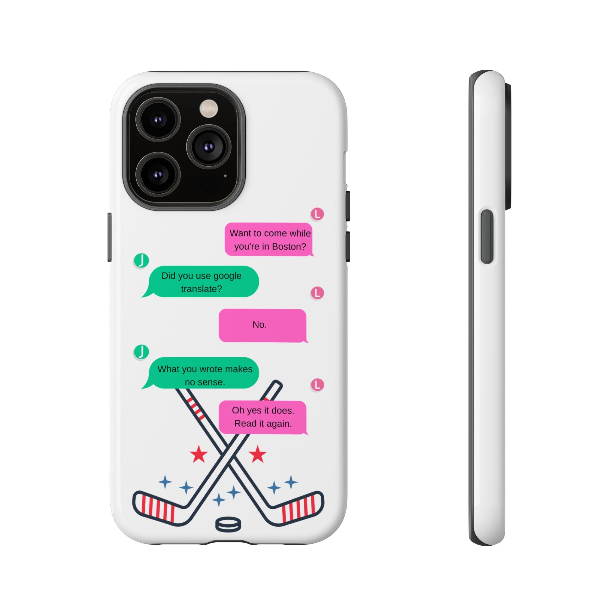 Heated Rivalry Inspired Hockey Text Message iPhone Case Tough Protective Romance Design