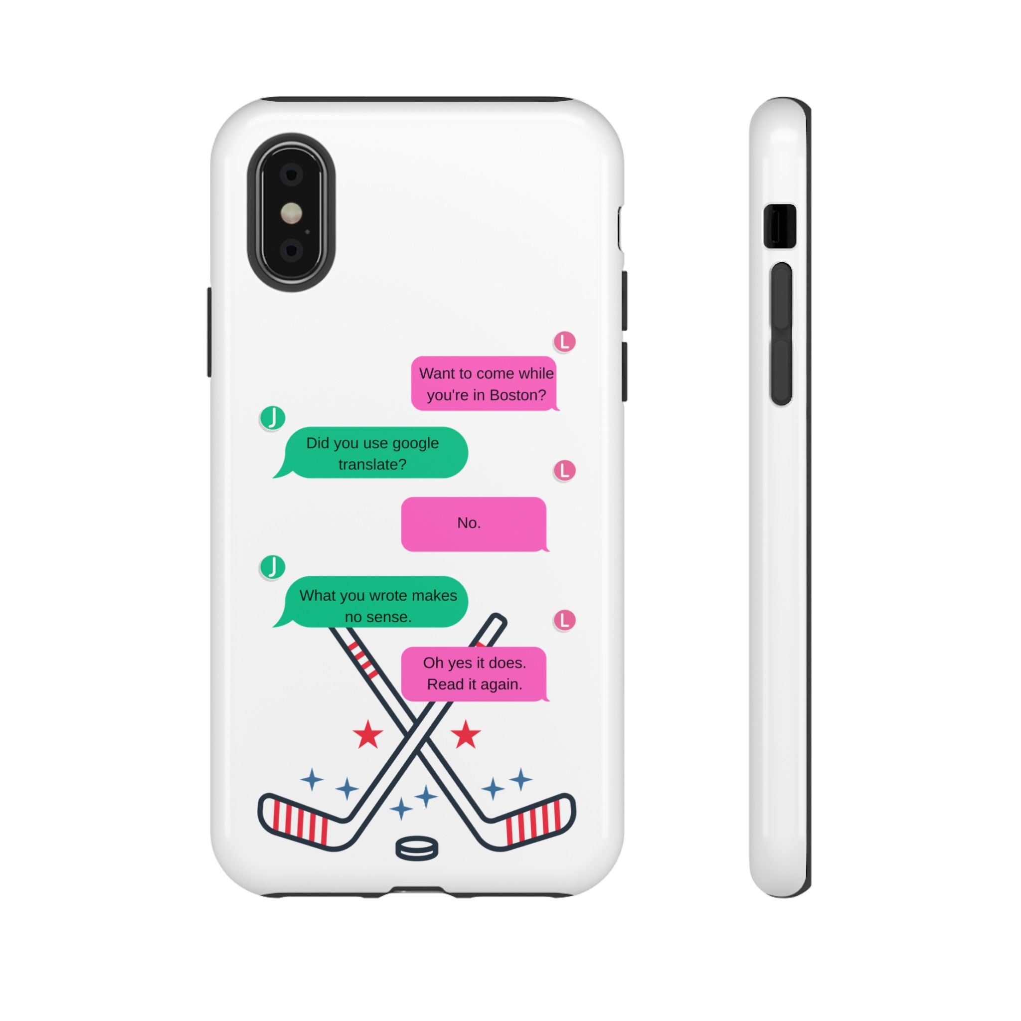 Heated Rivalry Inspired Hockey Text Message iPhone Case Tough Protective Romance Design