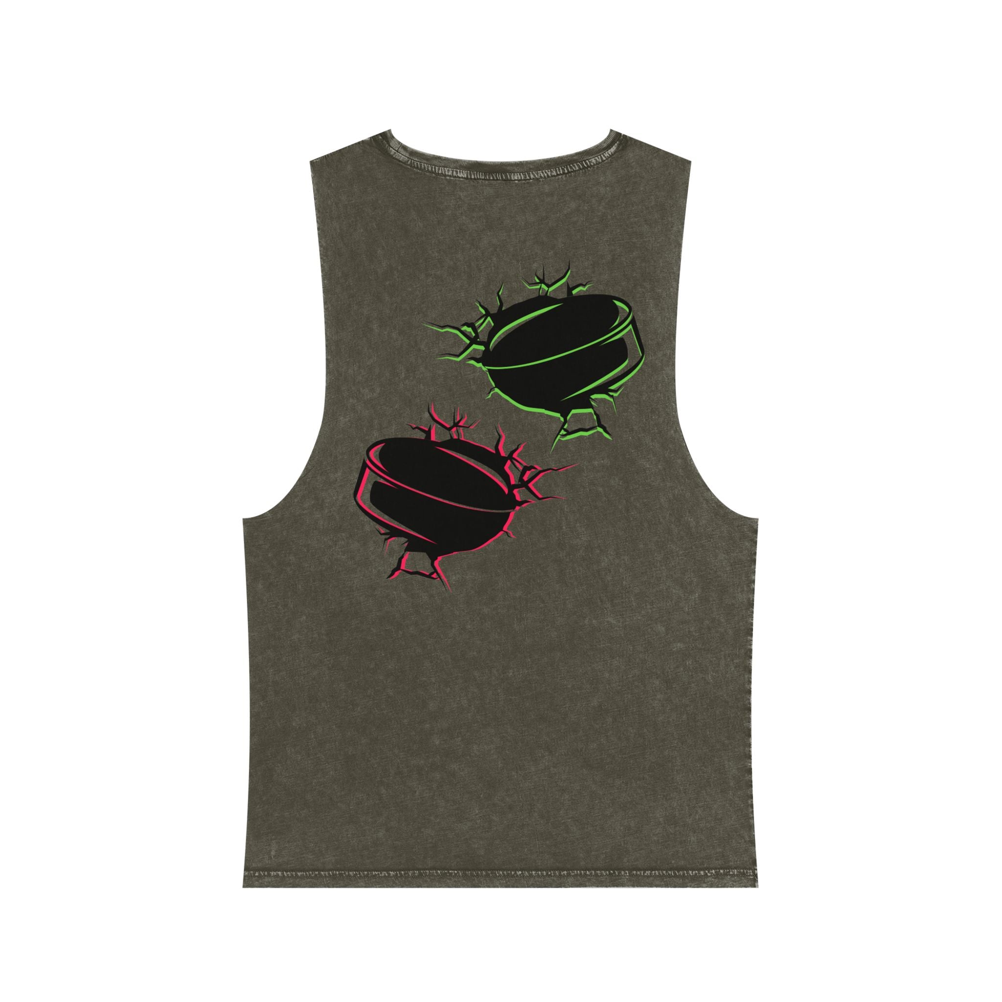 Hockey Romance Fan Tank Top | Neon Rival Puck Graphic | Unisex Stonewash Sleeveless